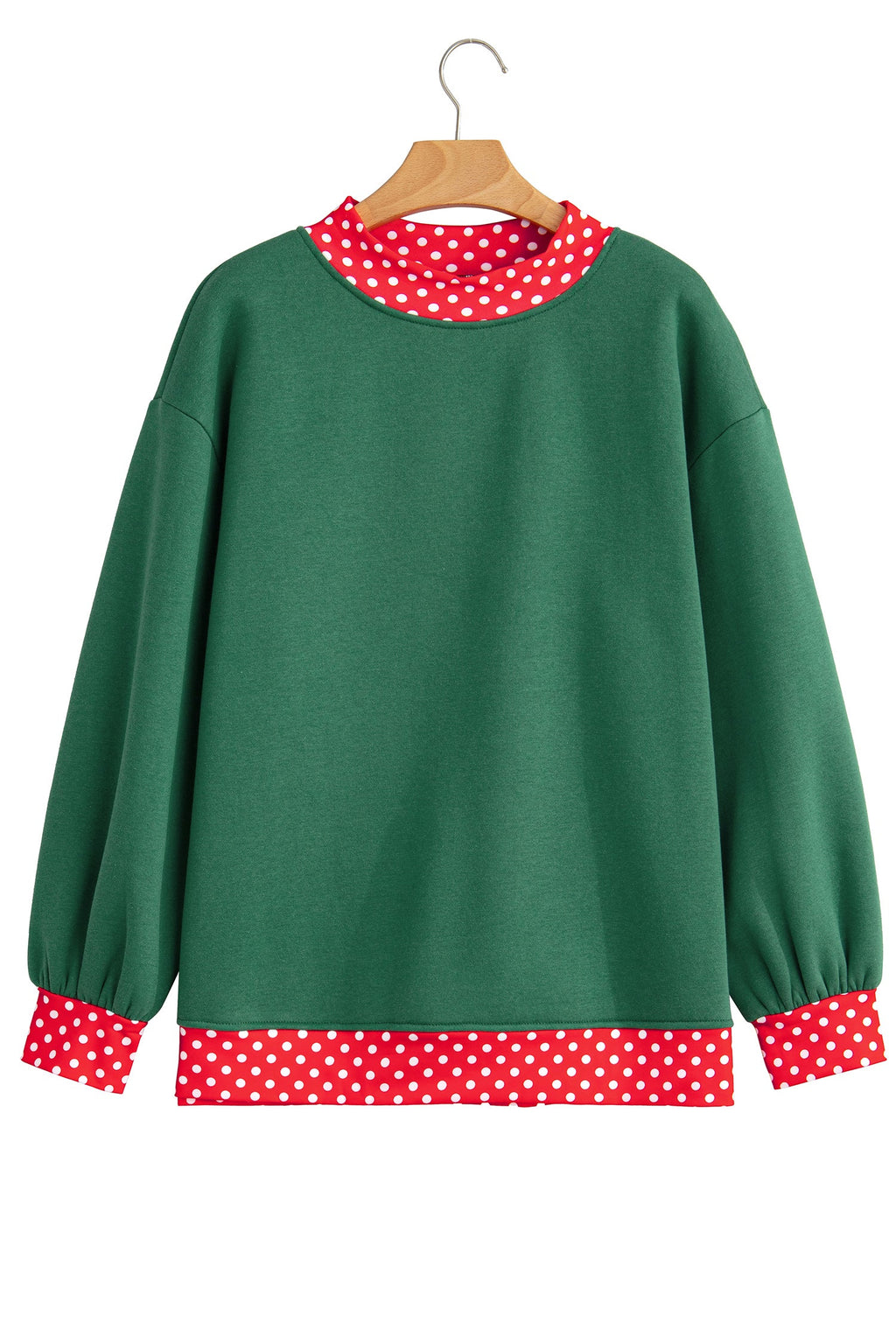 Brown Colorblock Polka Dot Contrast Trim Oversized Sweatshirt