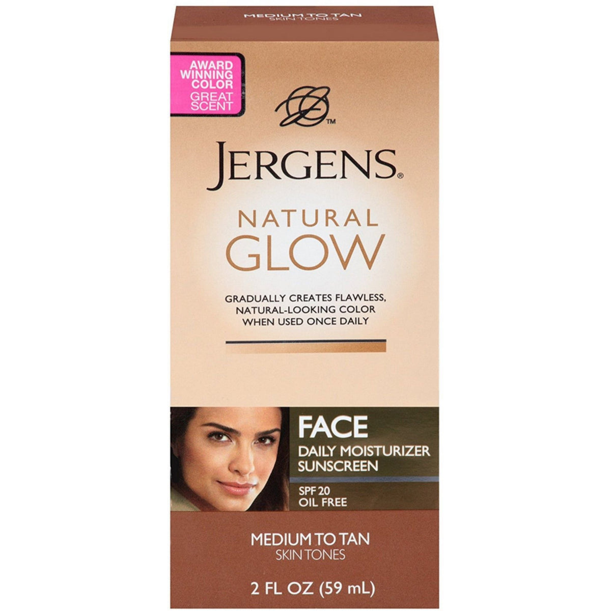 Jergens 2 Pack - Natural Glow Daily Facial Moisturizer SPF 20, Medium To Tan Skin Tones 2 Oz