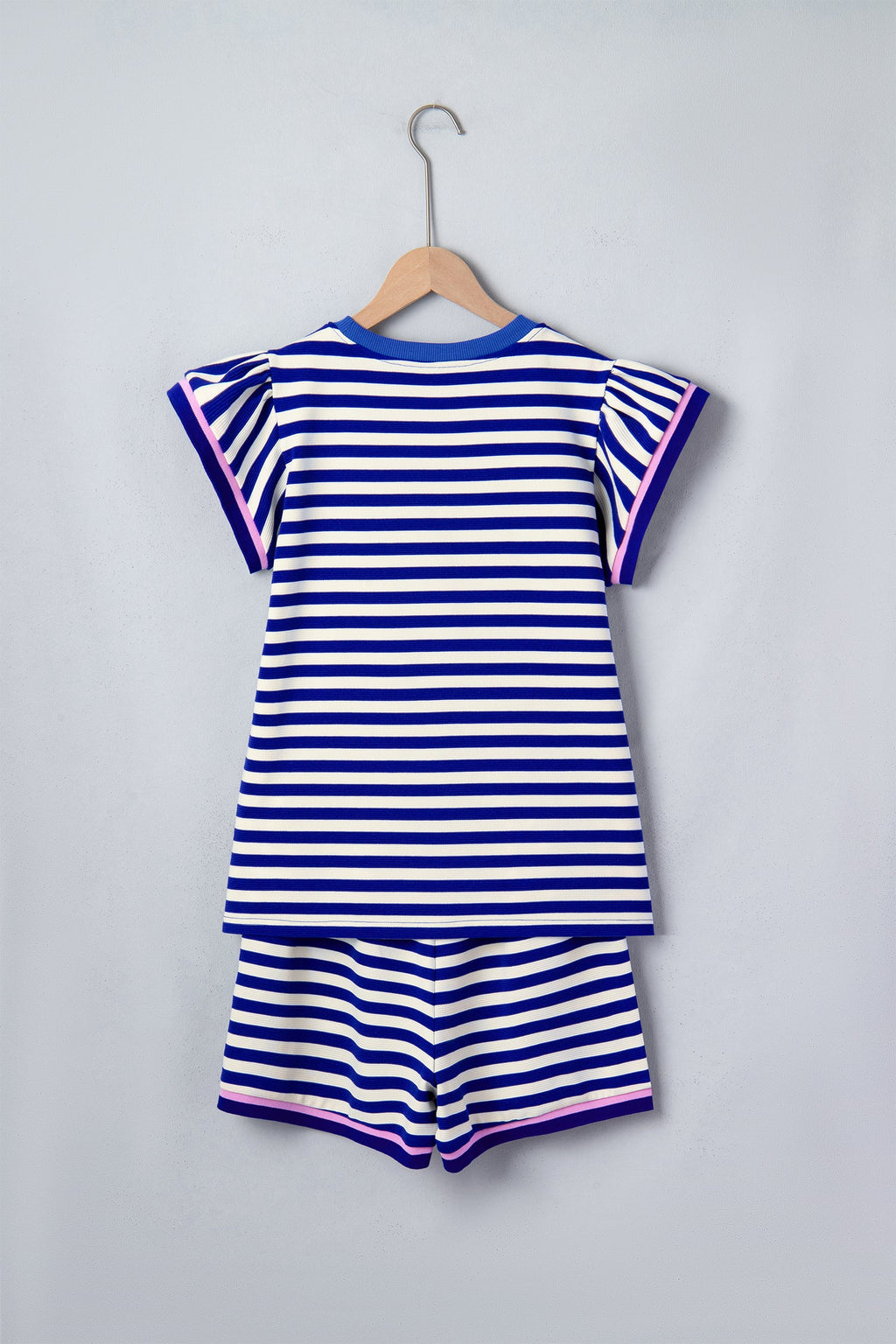 Stripe Cap Sleeve Top & Contrast Trim Shorts Set