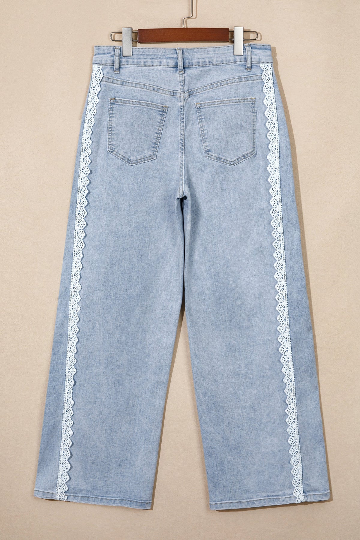 Lace Trim Side Stripe Straight Leg Jeans