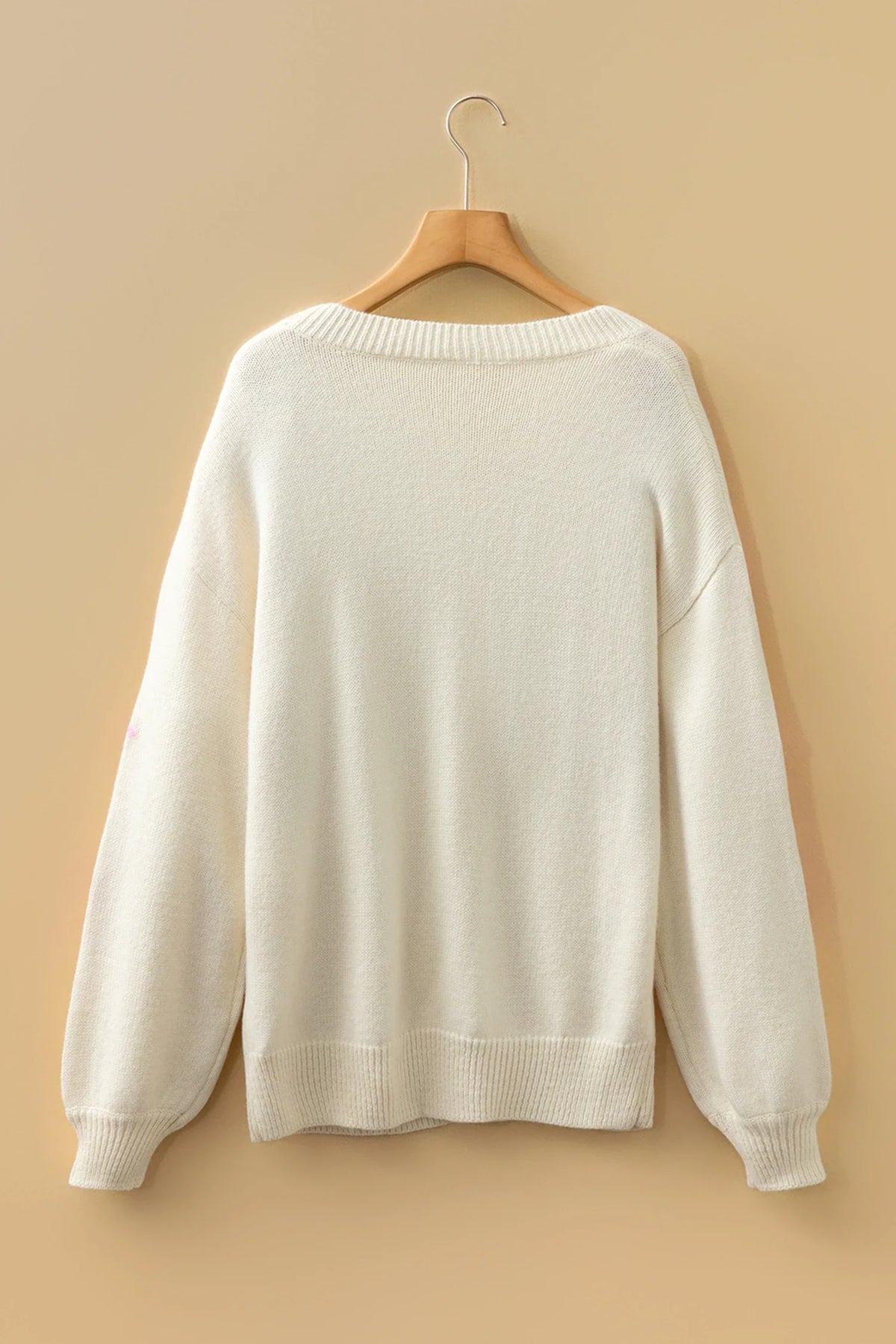 Floral Embroidered Sleeve Round Neck Loose Sweater