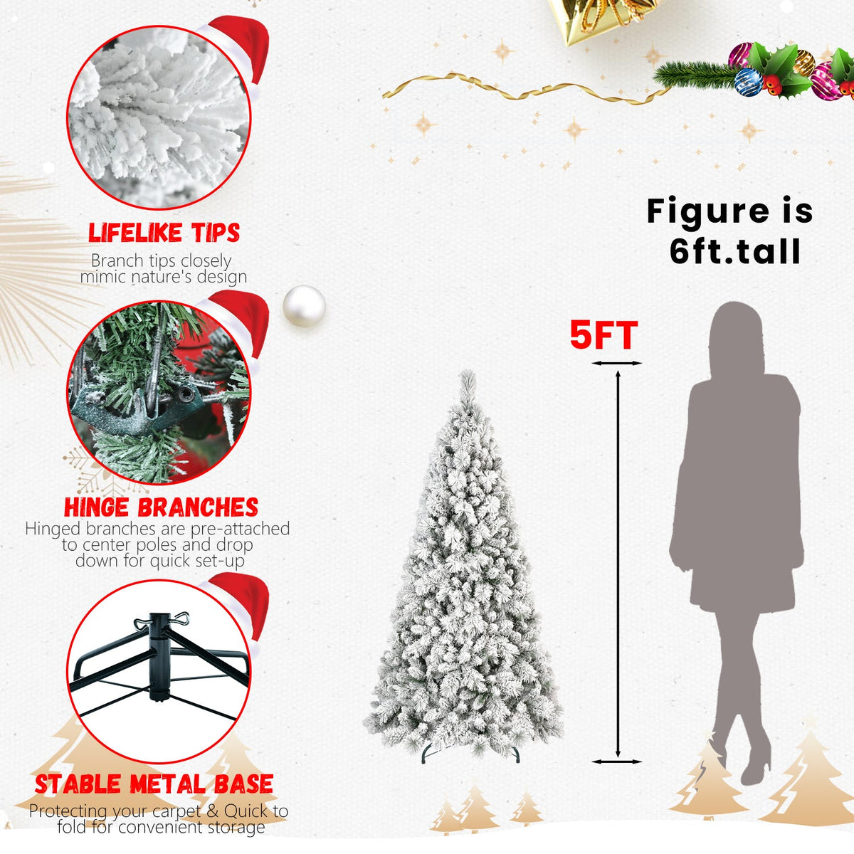 8FT Flocked Christmas Tree with 1445 Tips