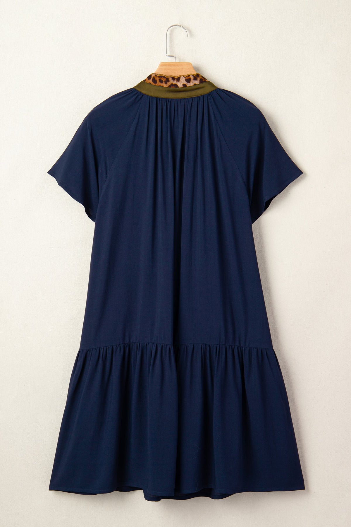 Leopard Contrast Trim Short Sleeve Drop Waist Dress