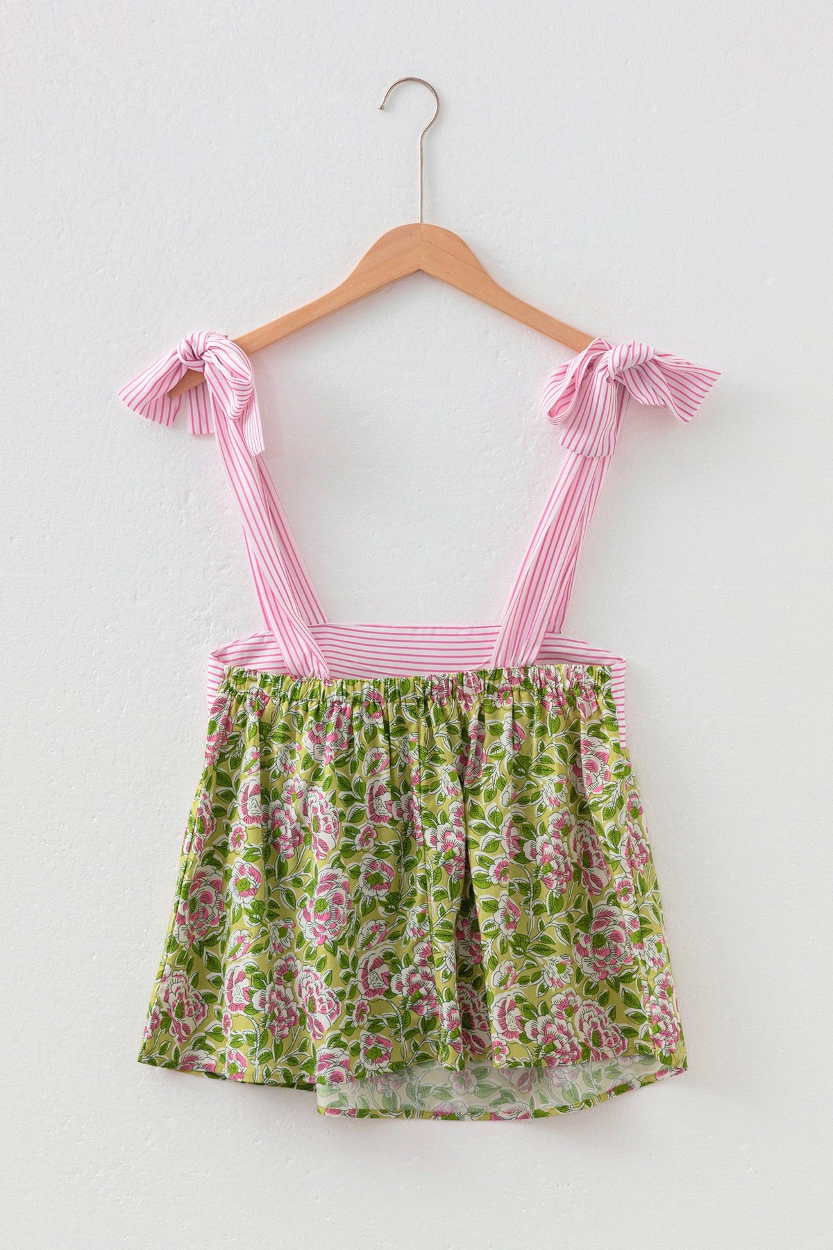 Floral Stripe Tie Strap Babydoll Tank Top