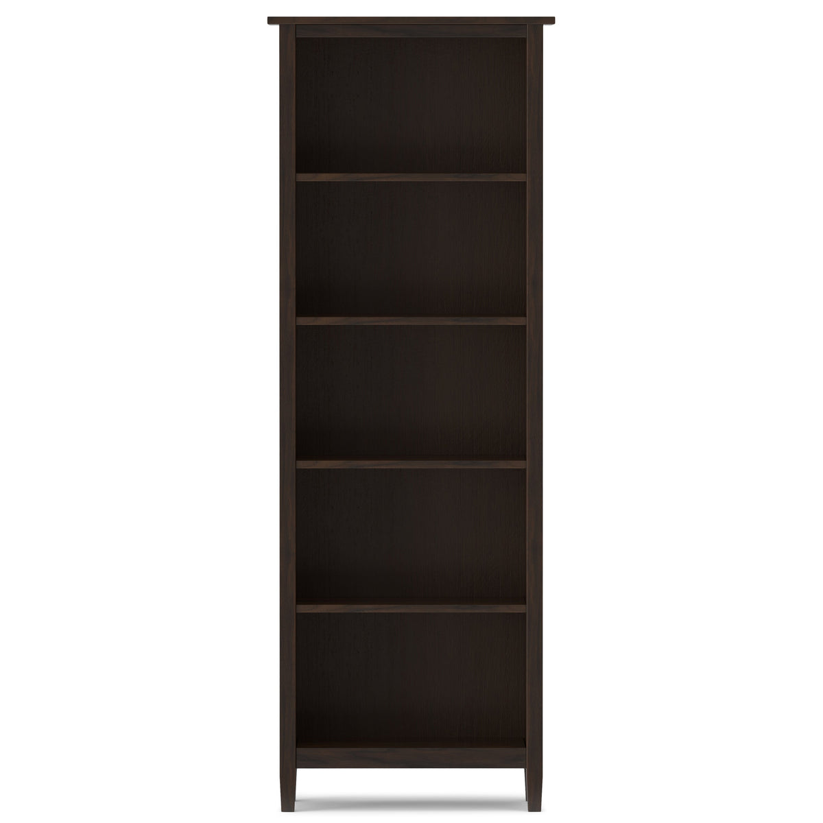 Warm Shaker 72 Inch Tall Solid Wood 5 Shelf Bookcase in Brunette
