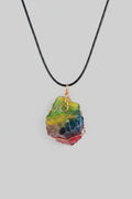 Wire Wrapped Dyed Rainbow Crystal Pendant Necklace