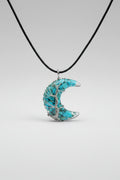 Wire Wrapped Turquoise Tree of Life Crescent Moon Pendant Necklace