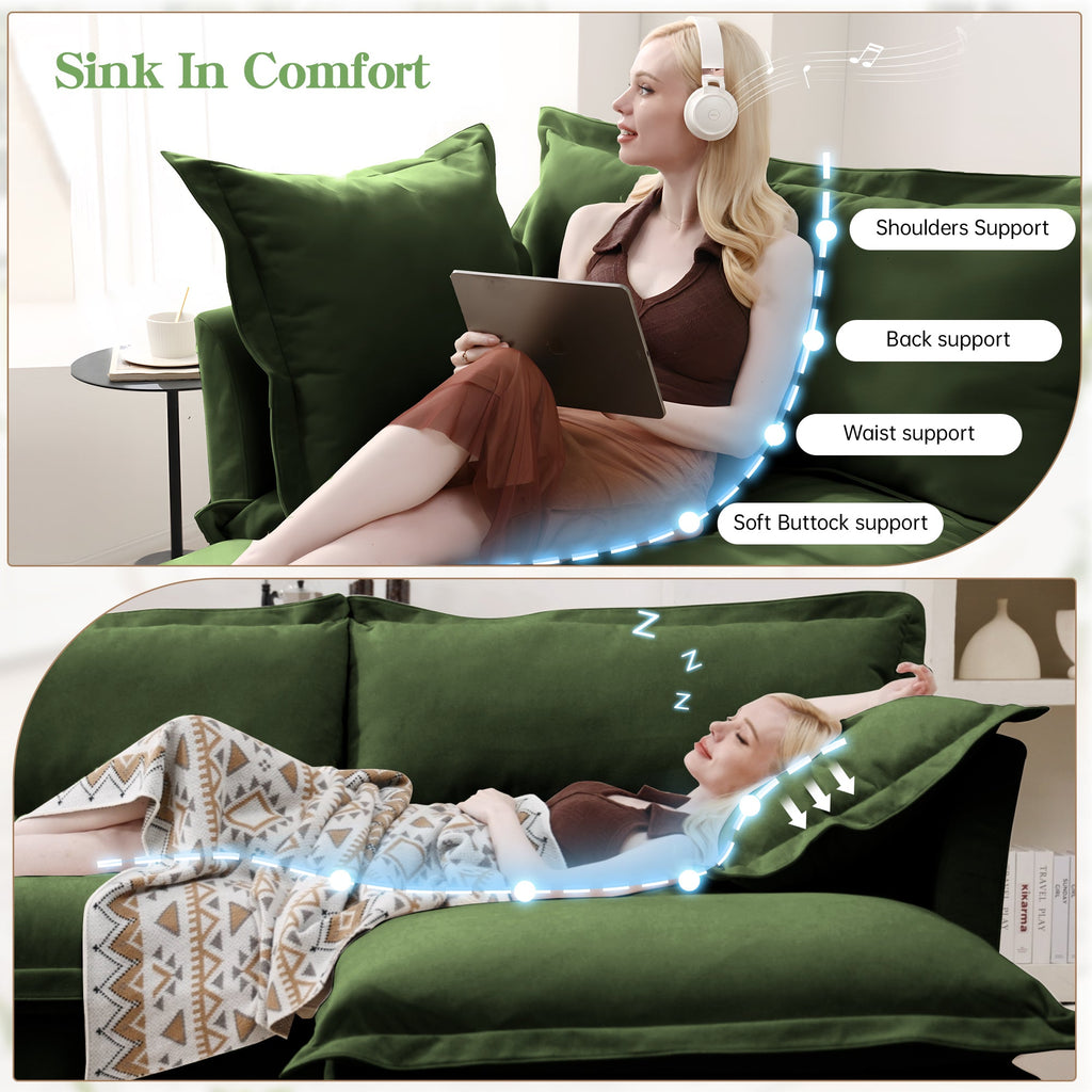 Slipcovered Sectional 2 Seater Sofa Couch with Convertible Ottoman