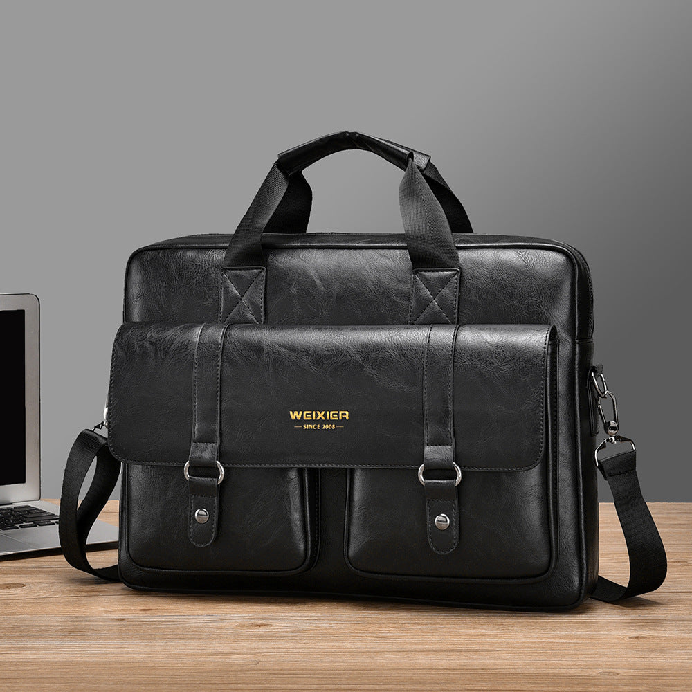 Mens Business Large-Capacity ShoulderCrossbody Simple Briefcase