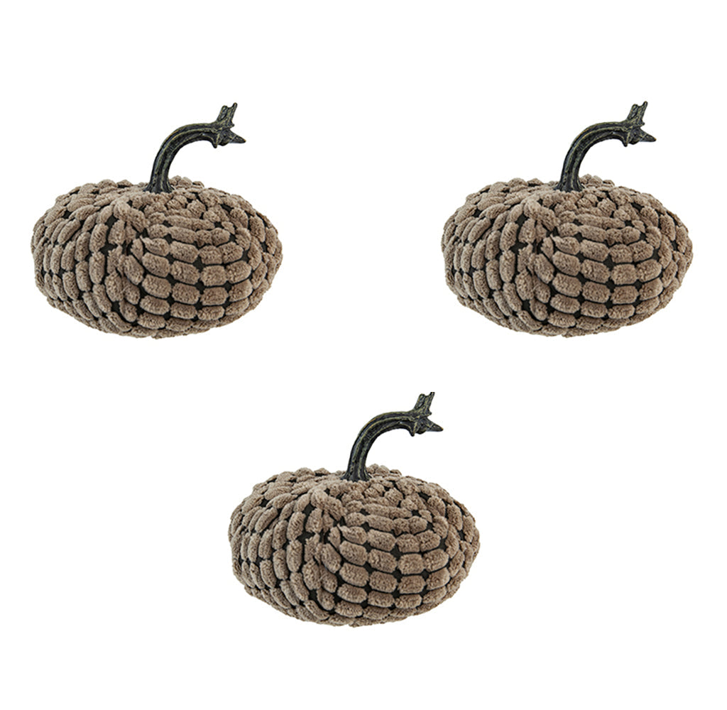 Set of 3 Chenille Weighted Pumpkins - Dark
