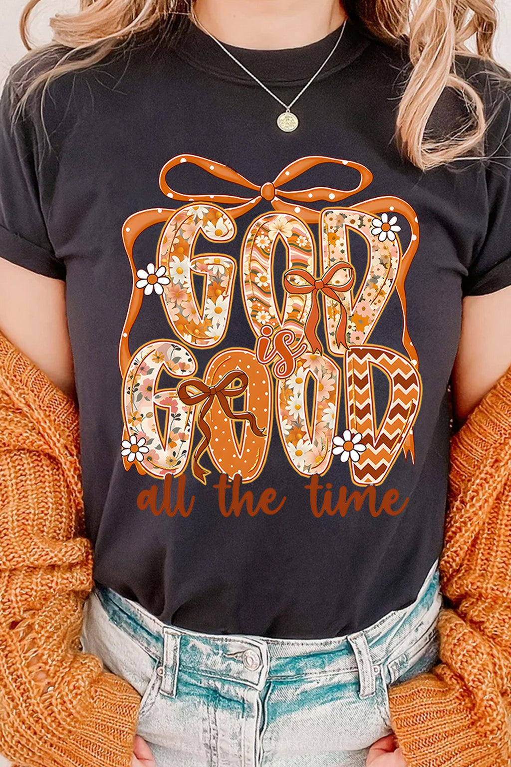Black GOD IS GOOD Thanksgiving Theme Print Custom Graphic Tee