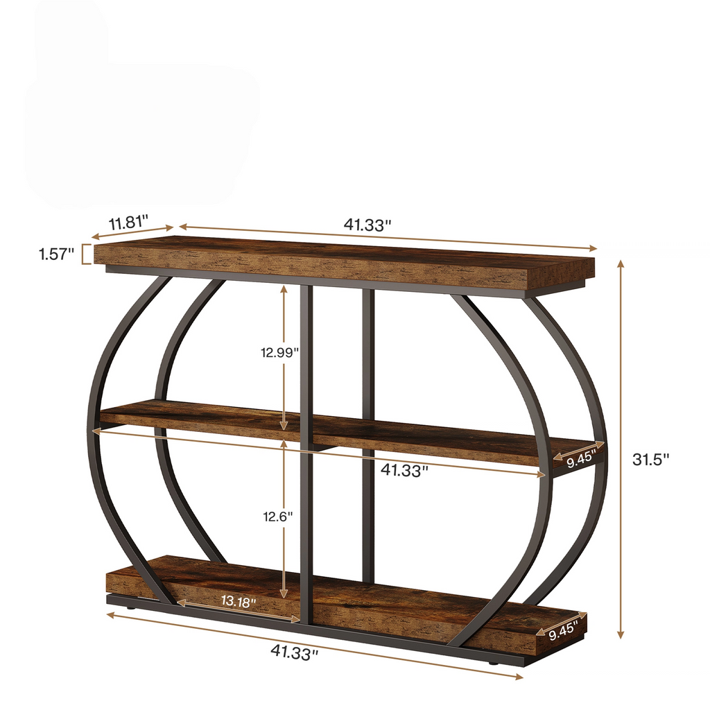 41.3" Industrial Console Table, 3-Tier Entryway Table with Arched Metal Frame