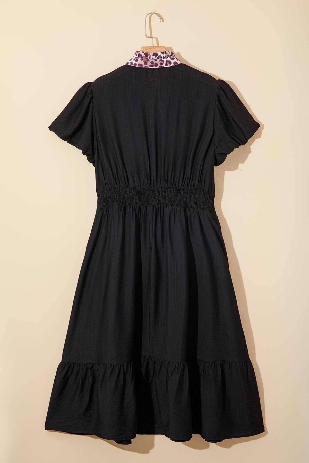 Plus Size Leopard Ruffle V-Neck Smocked Waist Dress