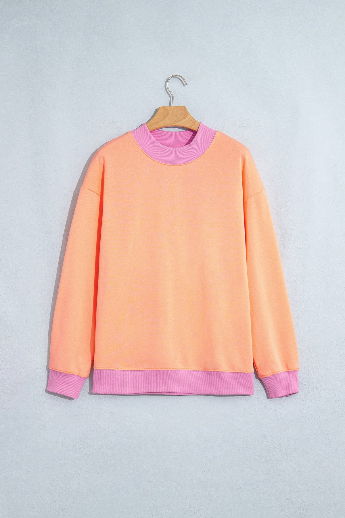 Pink Colorblock Trim Crewneck Long Sleeve Pullover Sweatshirt