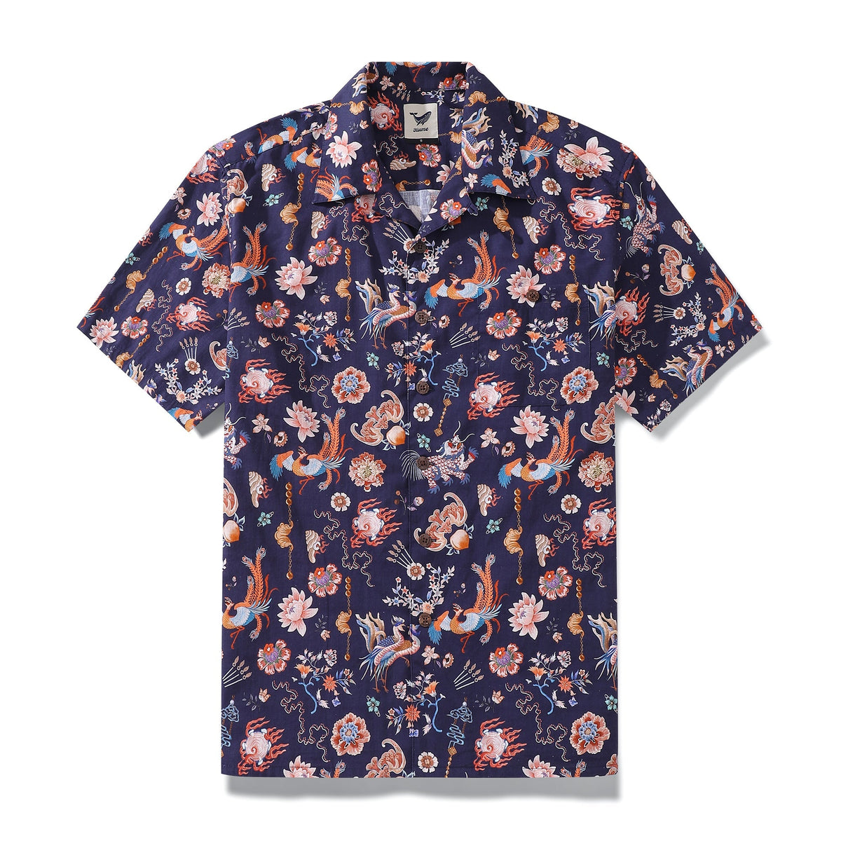 Men's Hawaiian Shirt Chinese Elements Print Cotton Camp Collar Short Sleeve Aloha Shirt By Amy