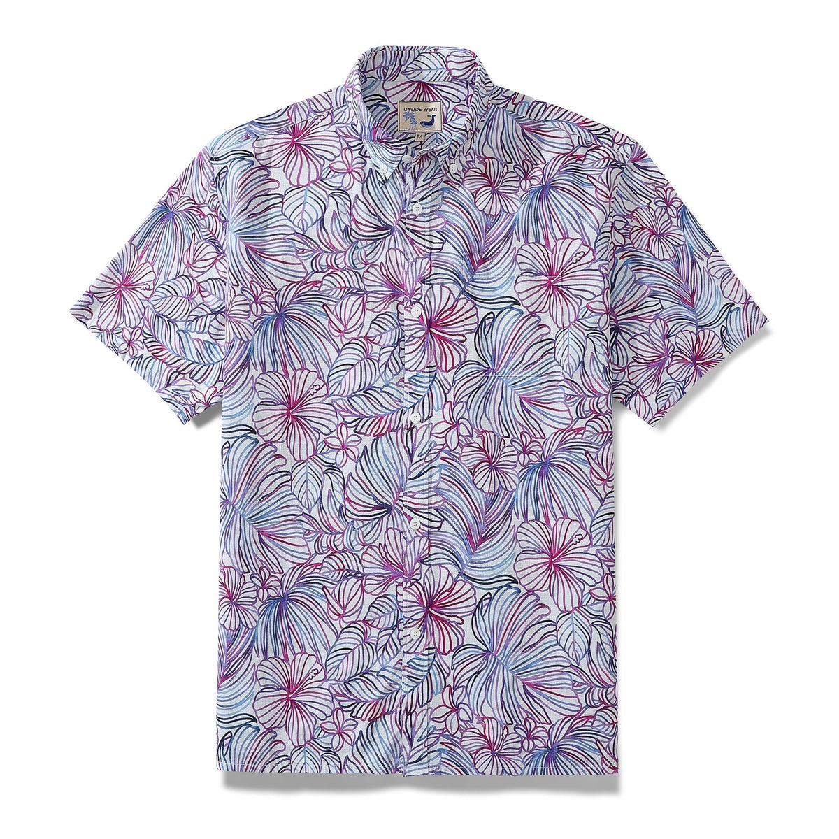 Men's Hawaiian Shirt Purple Tropical Floral Cotton Aloha Shirt Button Down By Amy
