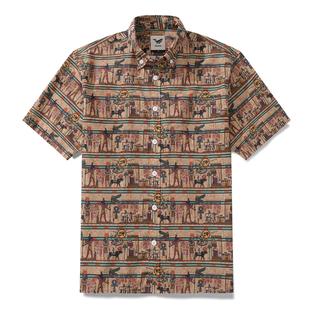 Wrinkle-Free Men's Hawaiian Shirt Egyptian Murals Print Button-down Short Sleeve Aloha Shirt By Sun