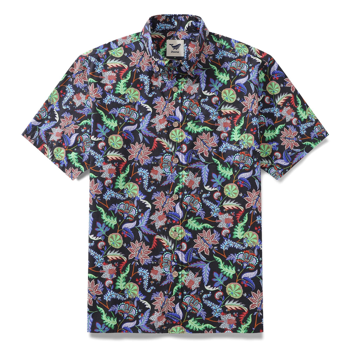Men's Hawaiian Shirt Vibrant Vines Print Cotton Button-down Short Sleeve Aloha Shirt By Amy