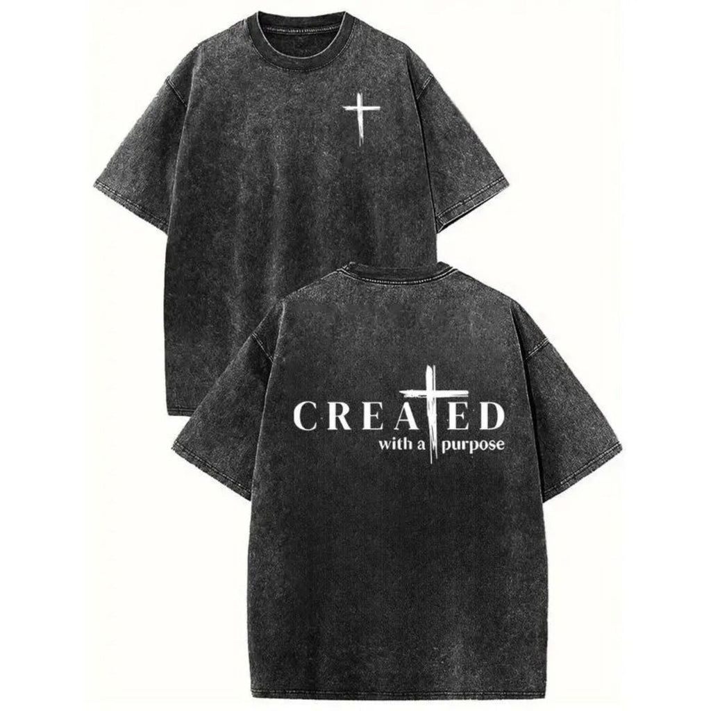 "Created with a Purpose" Washed T-Shirt – Christian Inspirational Tee, Vintage Comfort Top