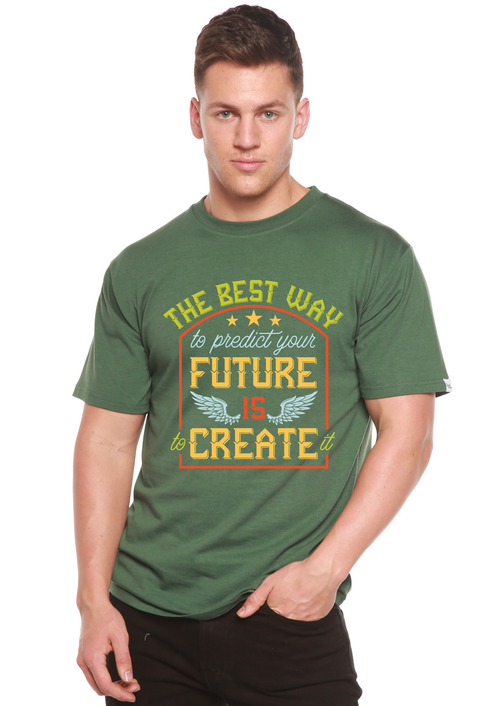 Feture is Create Spun Bamboo® Men's Bamboo Viscose/Organic Cotton Short Sleeve Graphic T-Shirt