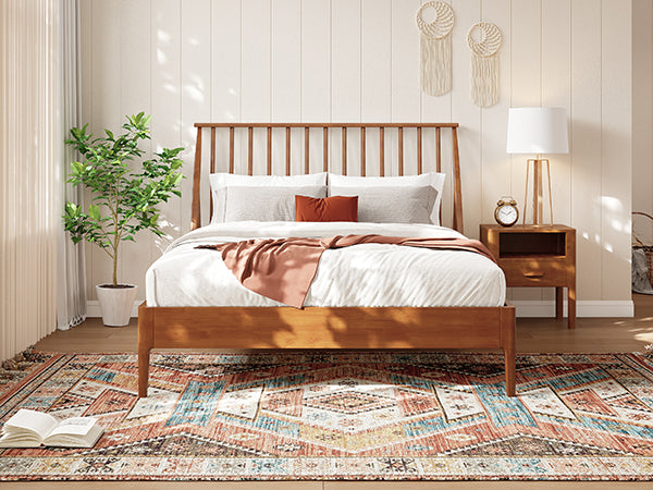 Solid Bamboo Wood Spindle Platform Queen Bed