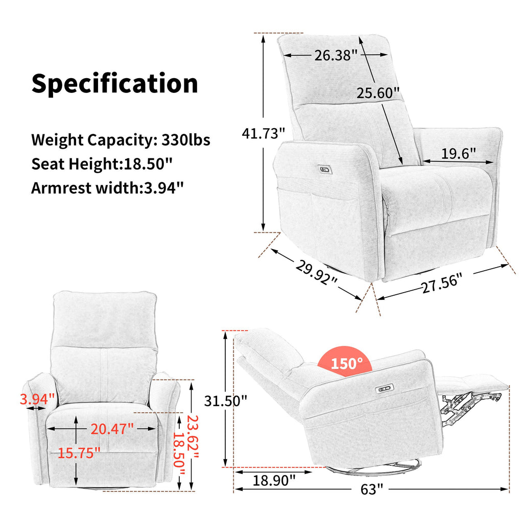 Power Swivel Rocker Recliner Chair for Adults
