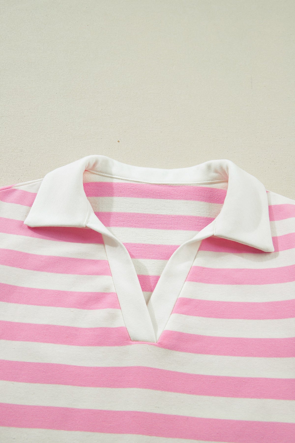 Stripe Collar V-Neck Ruffle Short Sleeve Blouse