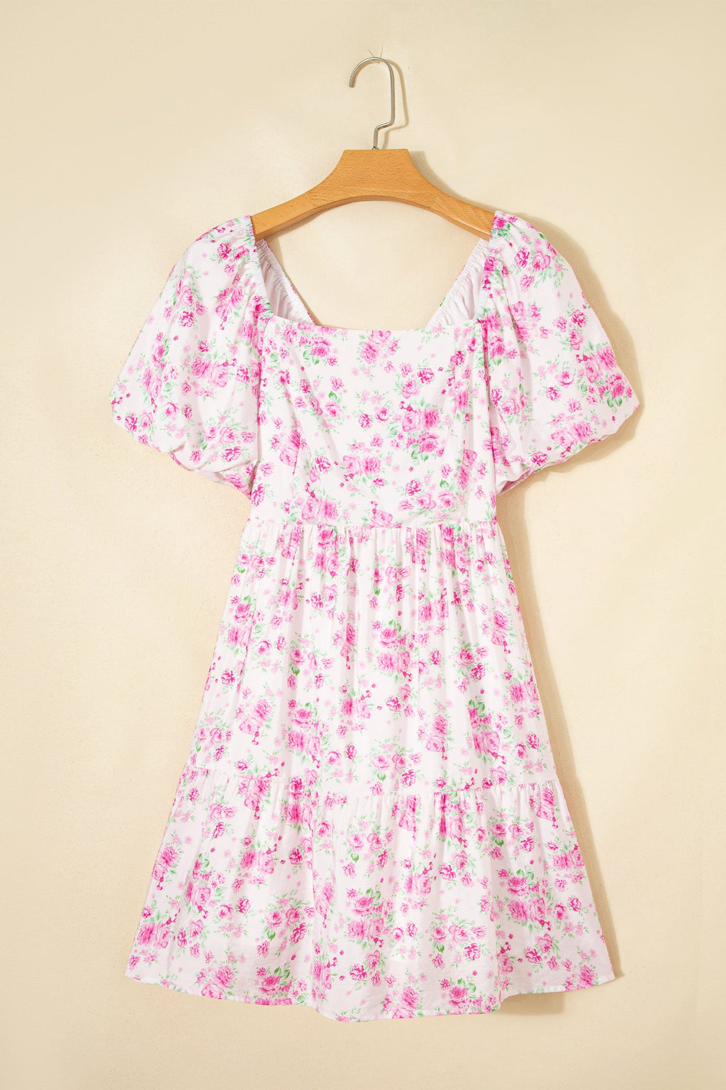 Floral Square Neck Bow Tie Back Mini Dress