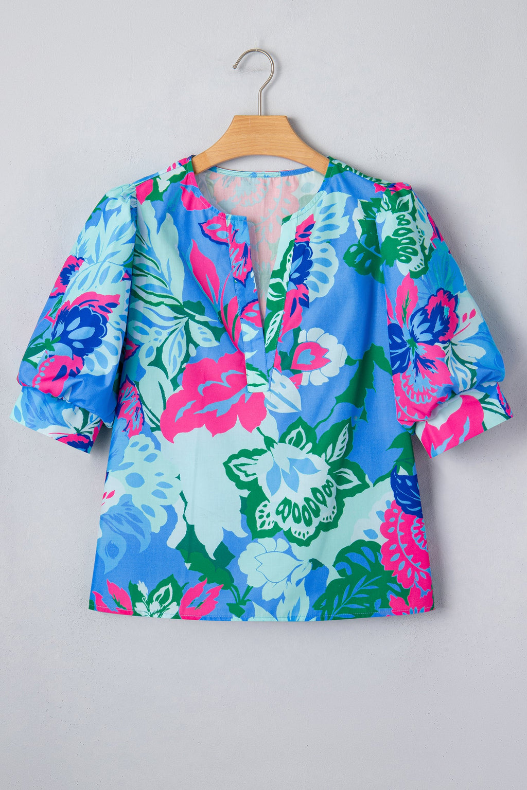 Floral V-Neck Puff Sleeve Blouse