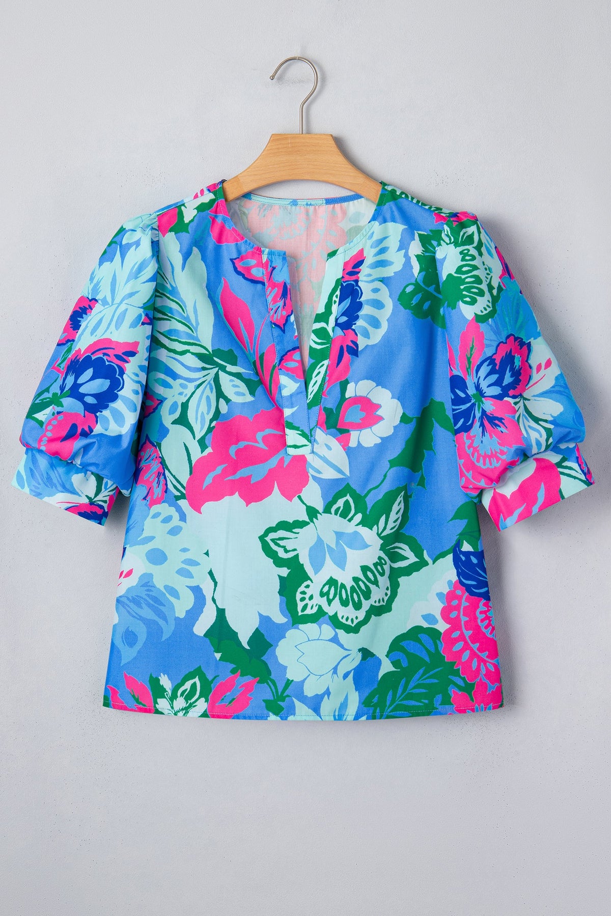 Floral V-Neck Puff Sleeve Blouse