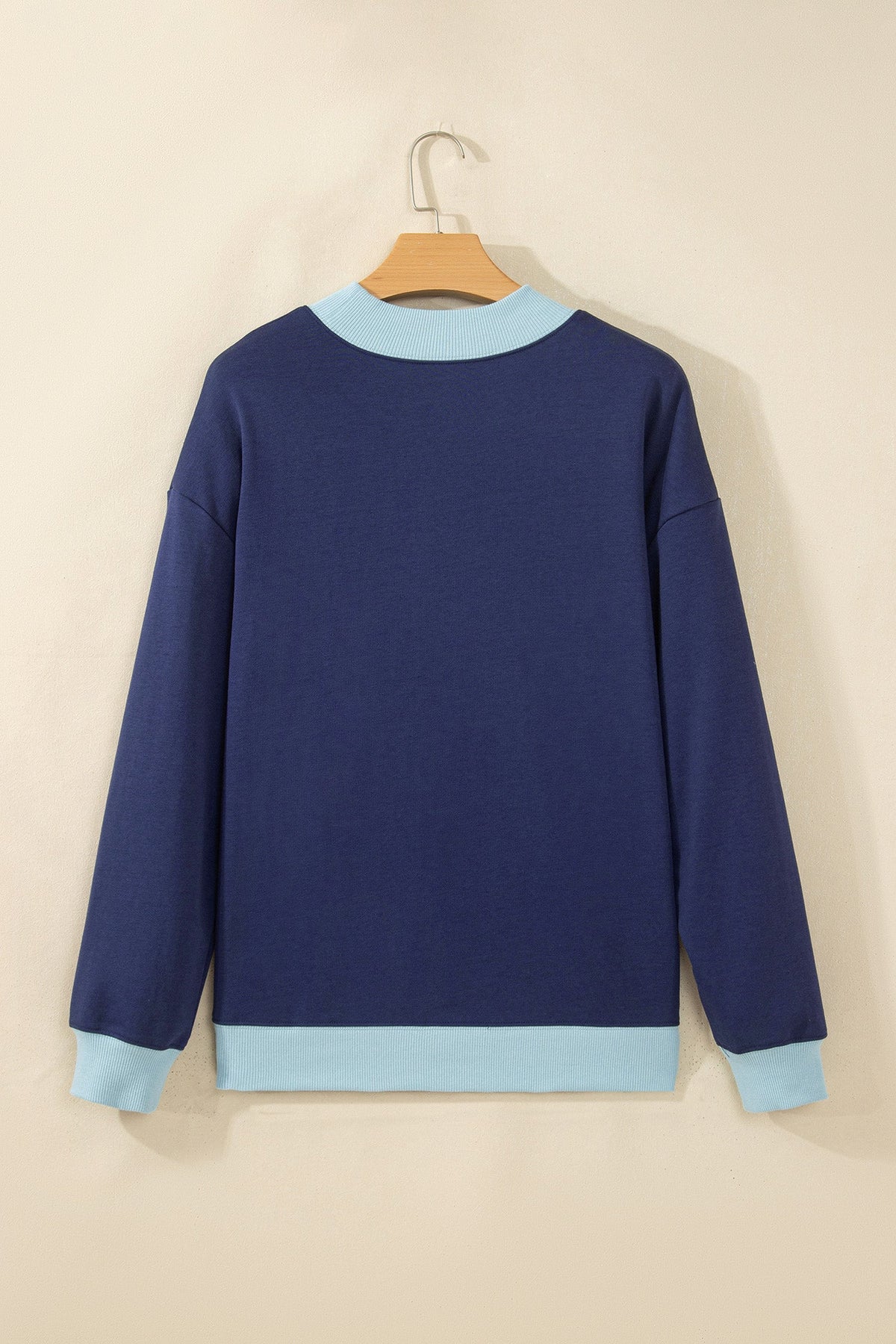 Pink Colorblock Trim Crewneck Long Sleeve Pullover Sweatshirt