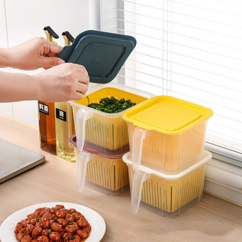 Refrigerator Double-layer Fruit And Vegetable Food Storage Container With Lid Drain And Refrigerate