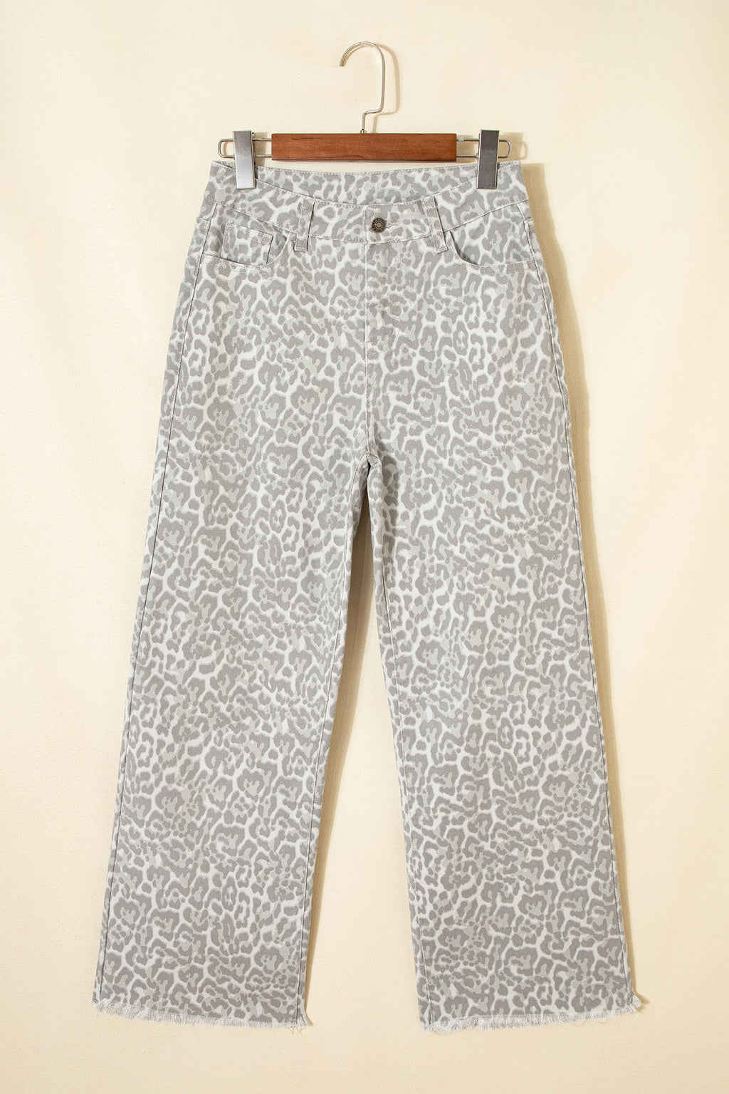 Leopard Frayed Edge High Waist Wide Leg Jeans