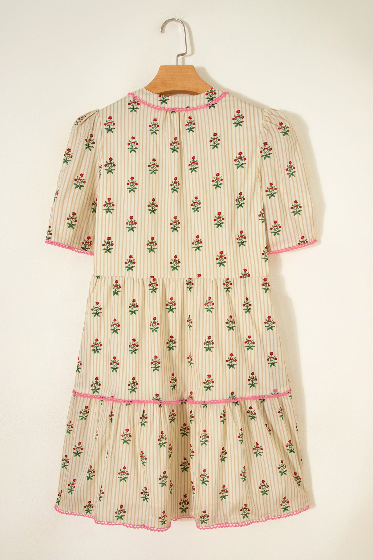 Floral Stripe Contrast Ruffle Hem Mini Dress