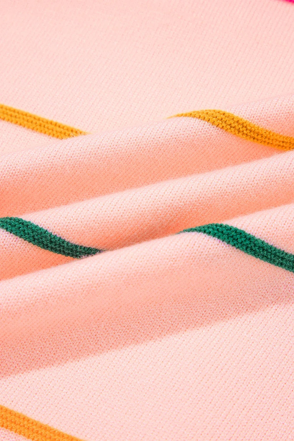 Colorblock Stripe 3/4 Sleeve Drop Shoulder Sweater