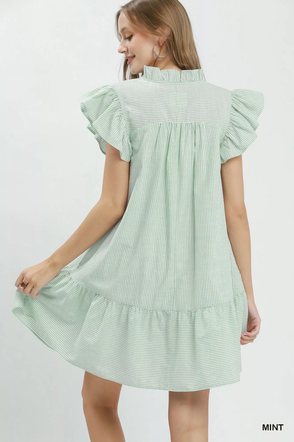 Umgee Stripe Smocked Yoke Ruffle Dress