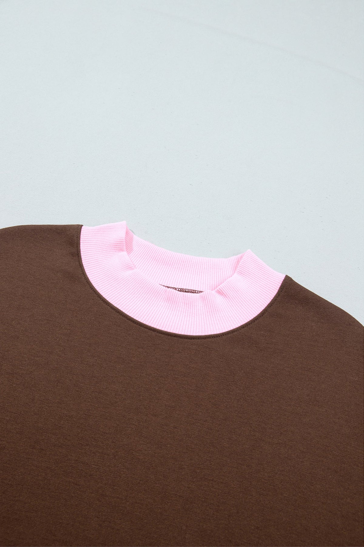 Pink Colorblock Trim Crewneck Long Sleeve Pullover Sweatshirt