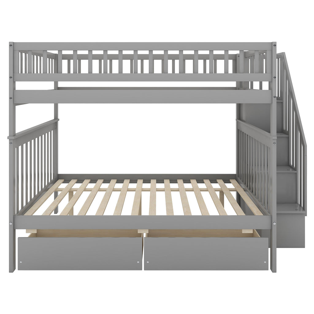 Full Over Full Bunk Bed with Two Drawers and Storage