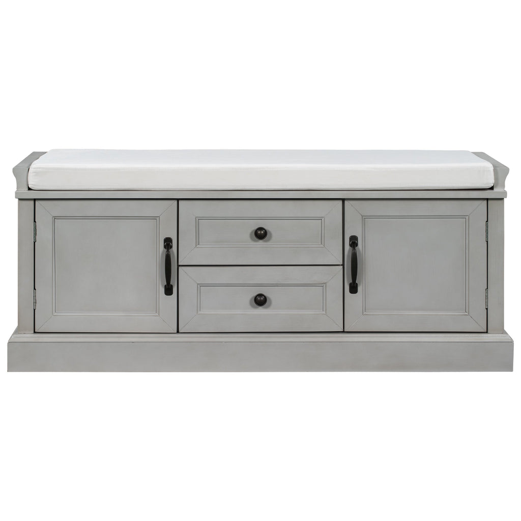 TREXM Storage Bench with 2 Drawers and 2 Cabinets, Gray Wash