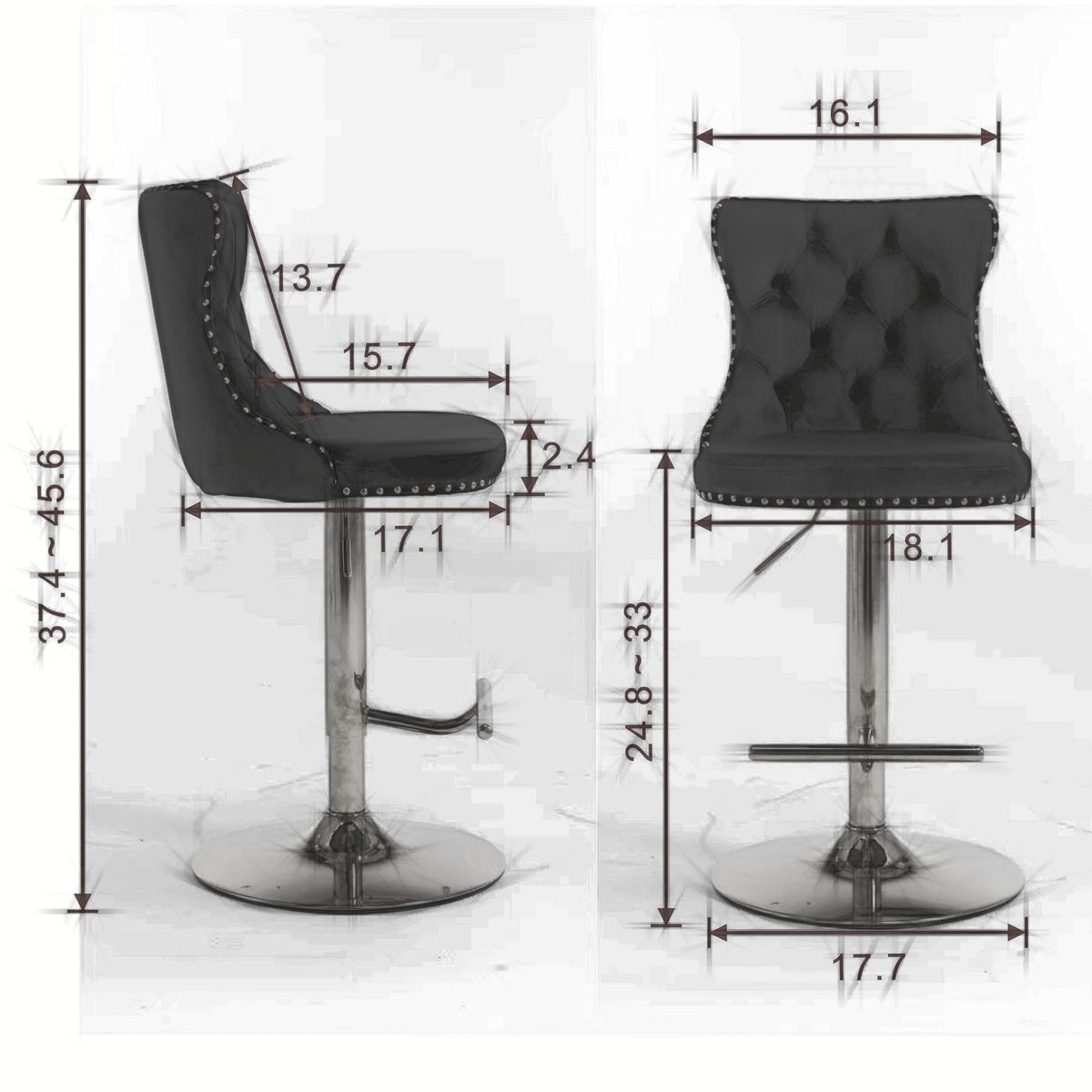 Swivel Velvet Barstools Adjustable Seat Height