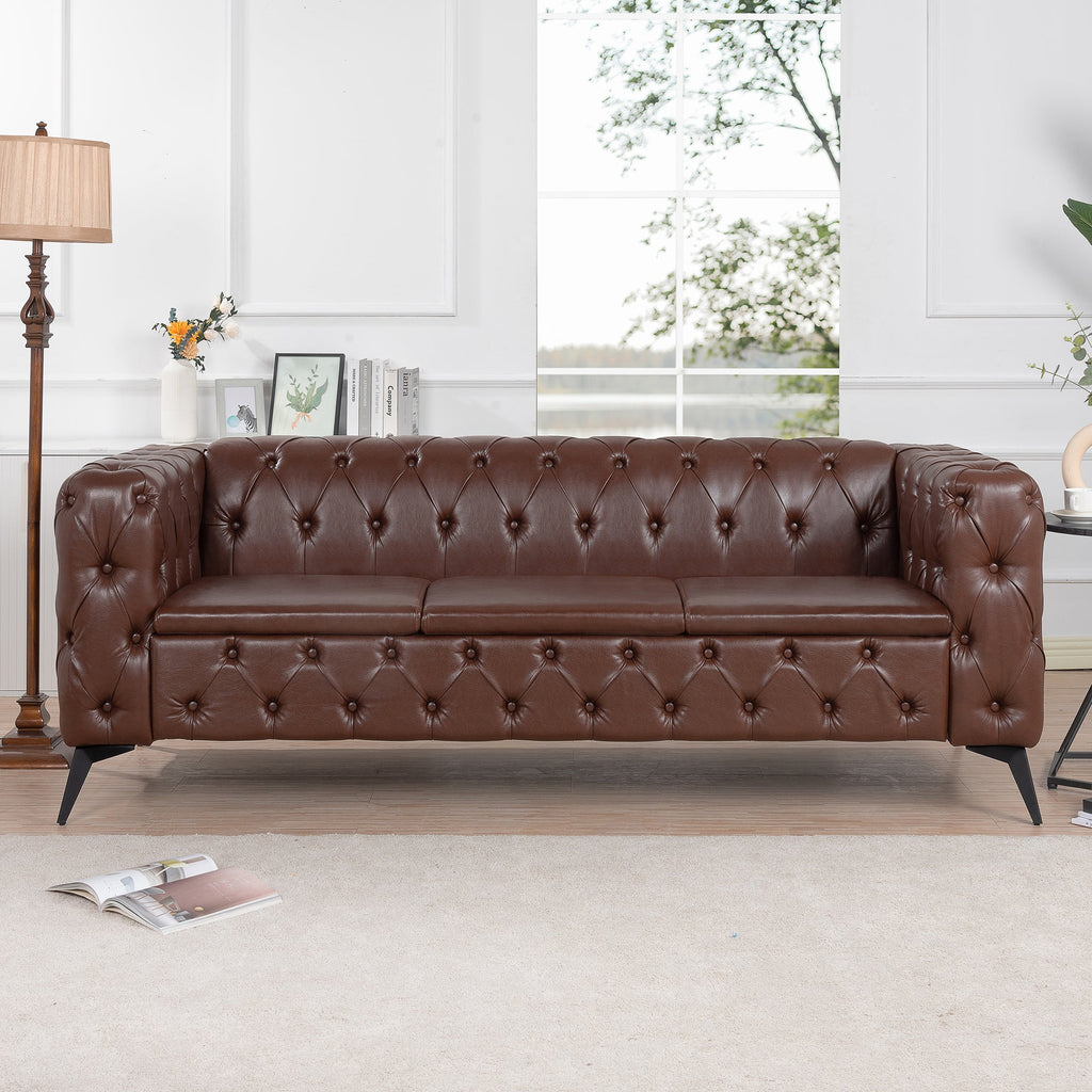 84.06 Inch Width Traditional Square Arm 3 Seater Sofa