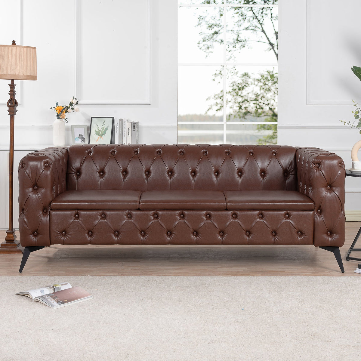 84.06 Inch Width Traditional Square Arm 3 Seater Sofa