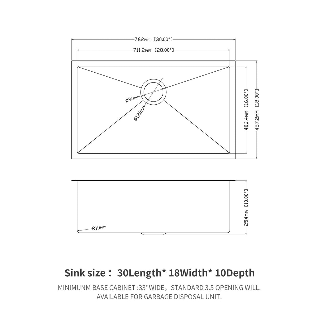 30"x18"x10" Gunmetal Kitchen Sink