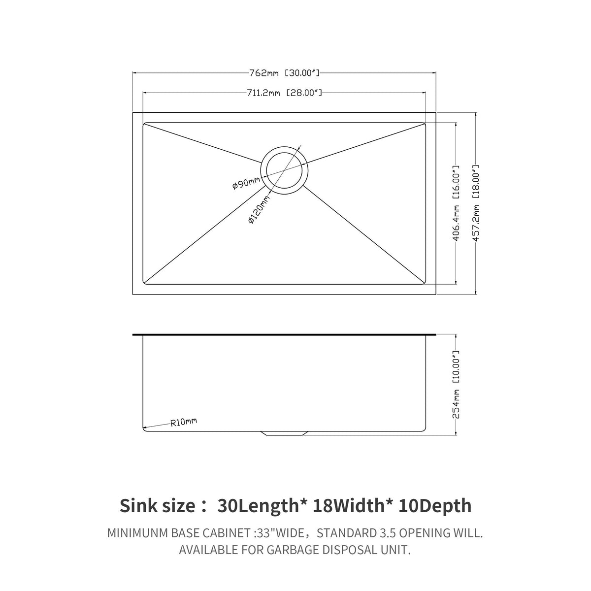 30"x18"x10" Gunmetal Kitchen Sink