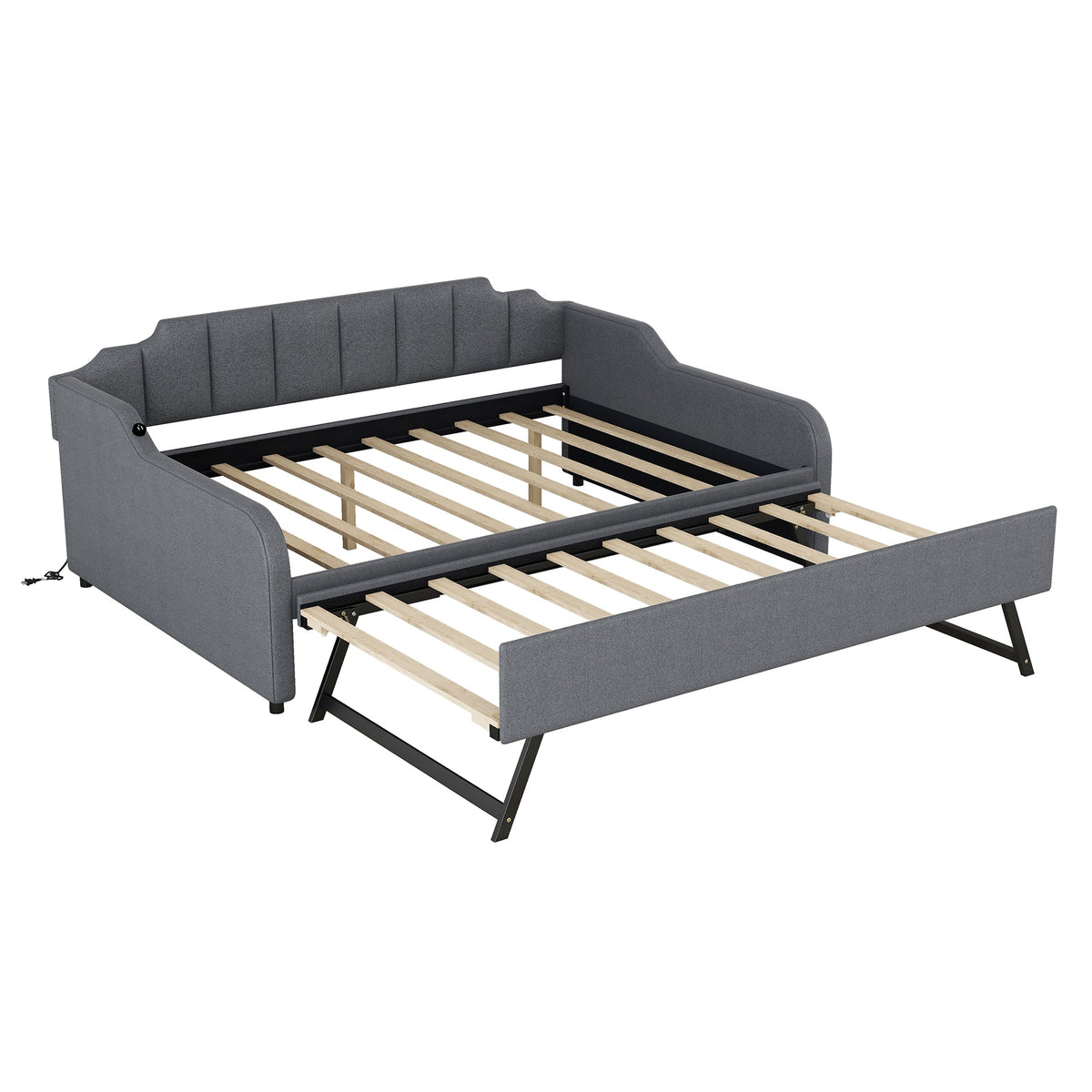 Full Size Upholstery Daybed with Trundle and USB Charging Design