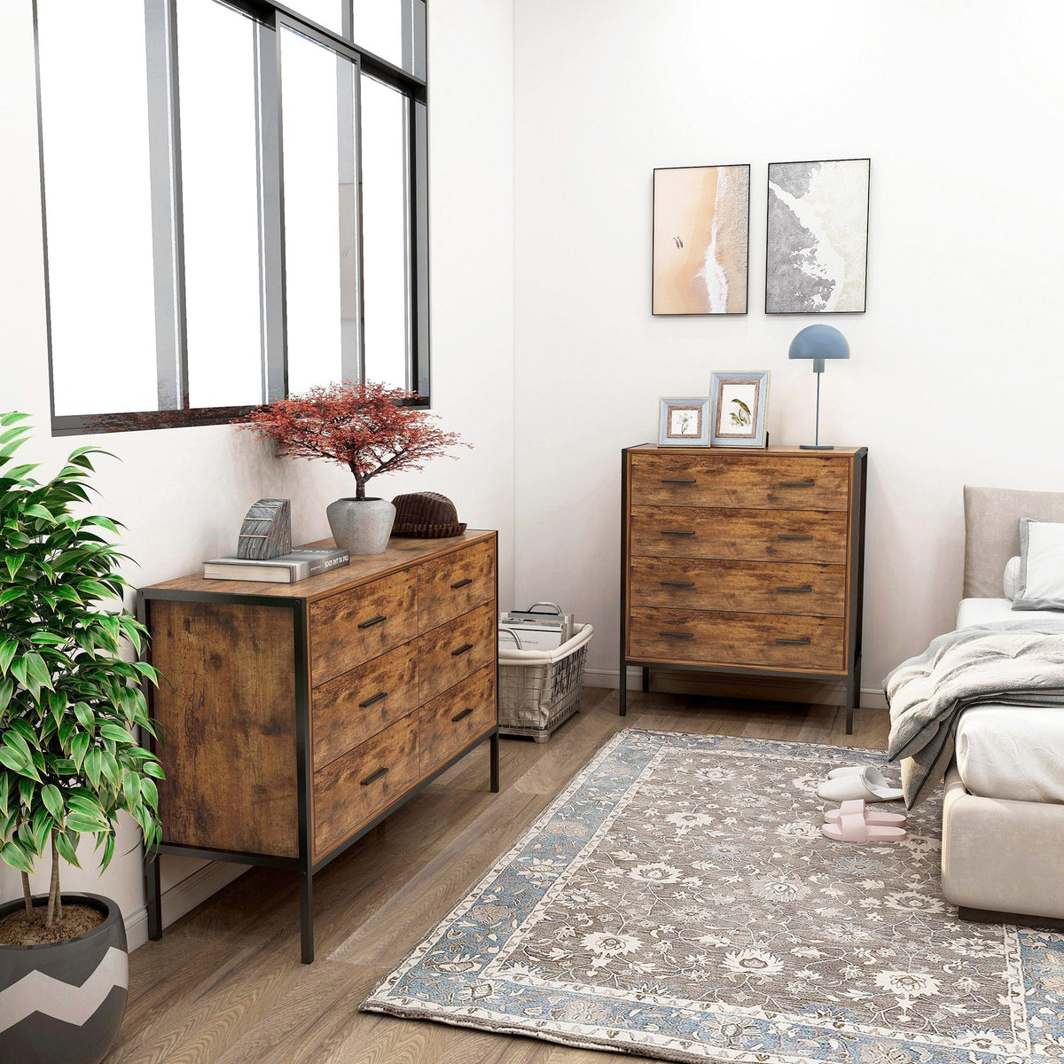 Industrial Style 6 Drawer Double Dresser