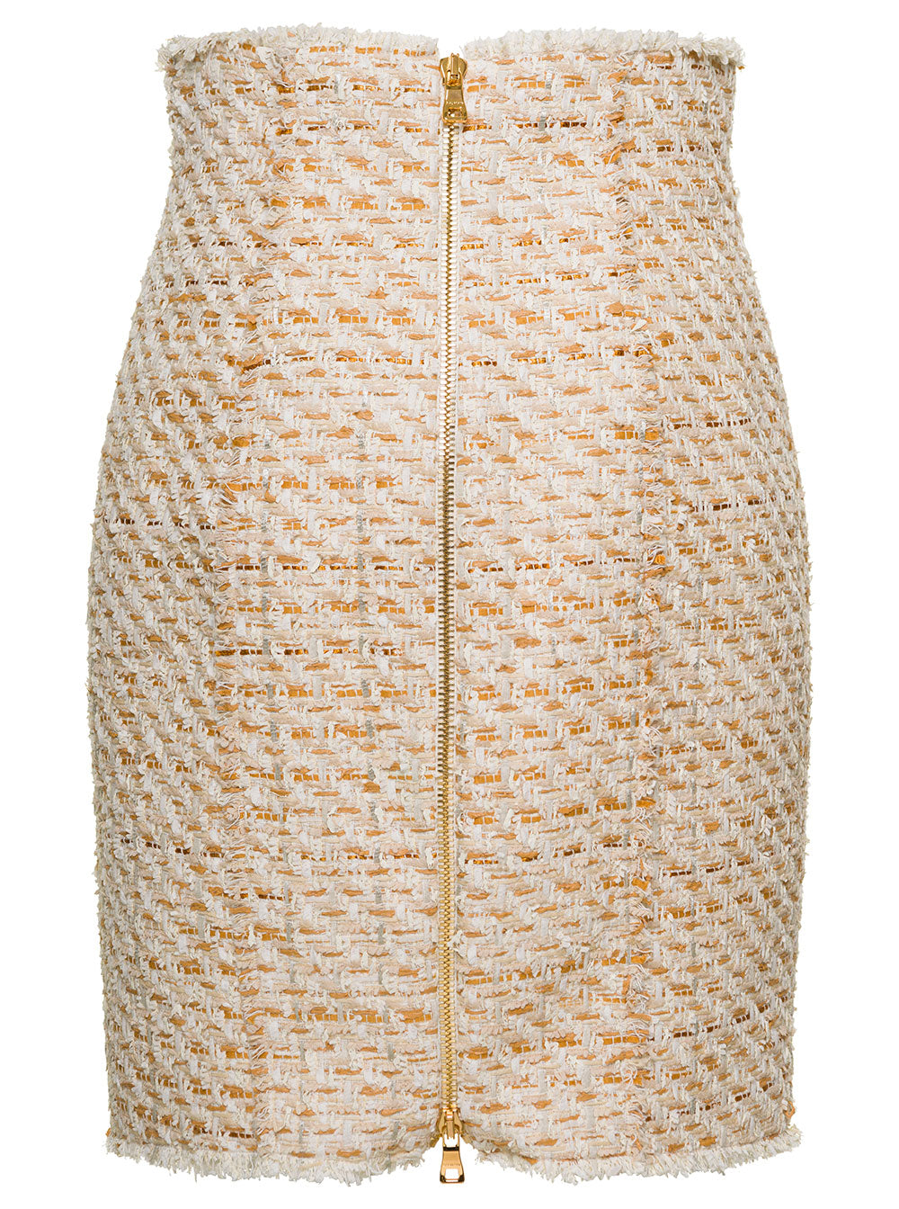 Balmain Women Beige Tweed Skirt With Front Golden Buttons In Cotton Blend Woman