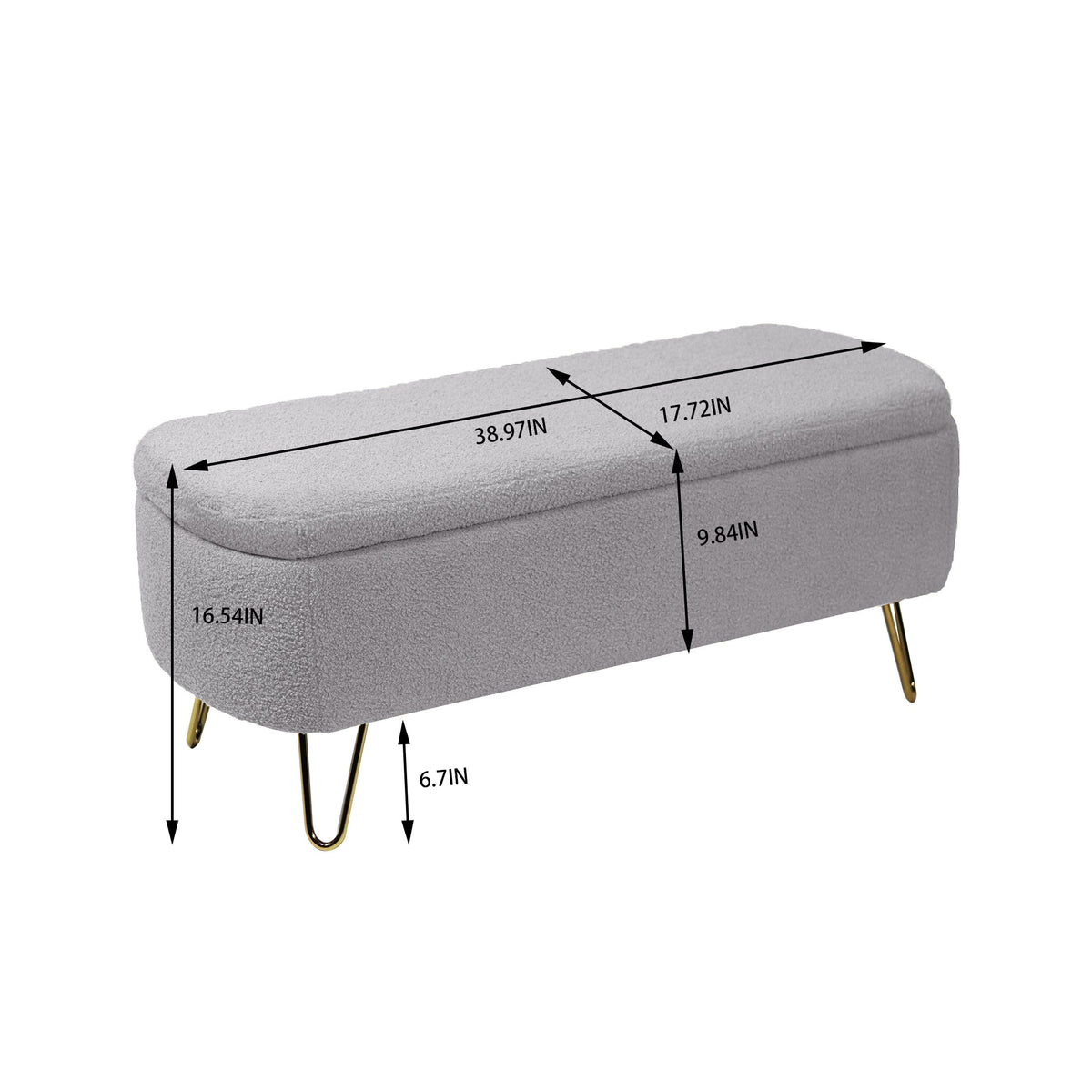 Grey Storage Ottoman Bench for End of Bed