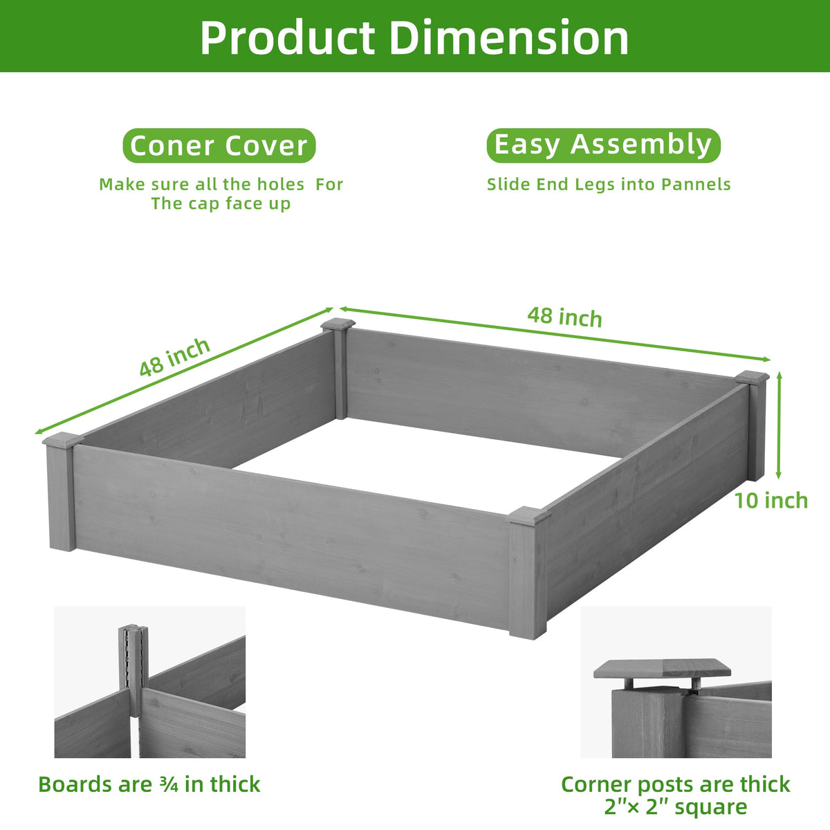 Raised Garden Bed 48x48x10''