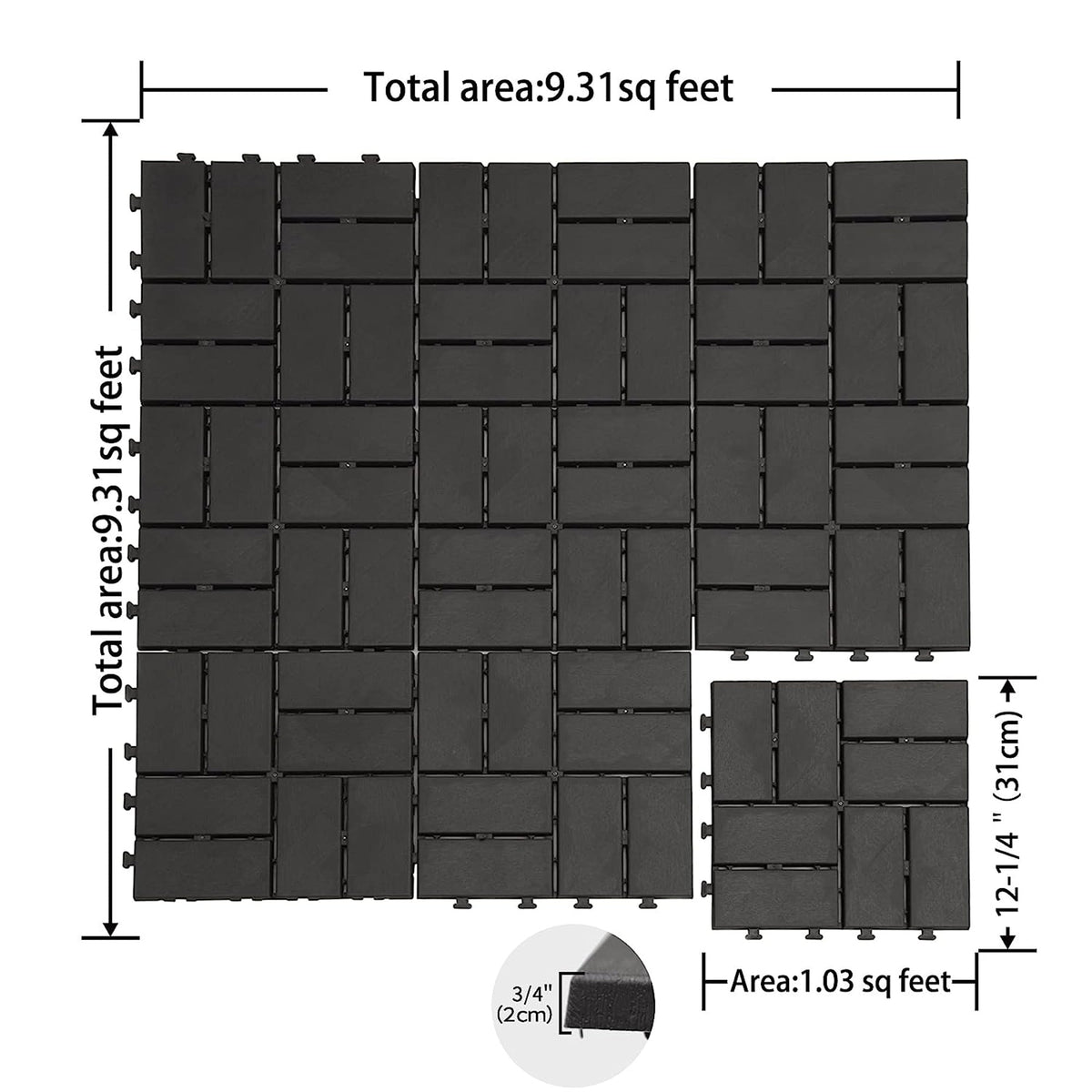 Patio Interlocking Deck Tiles - Gray (Pack of 44)